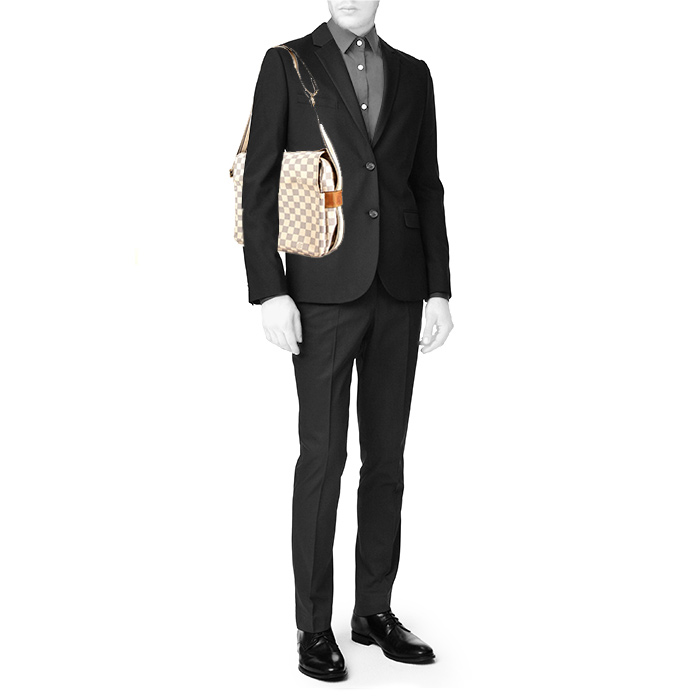 Louis Vuitton Naviglio shoulder bag in azur damier canvas and natural leather - Detail D1