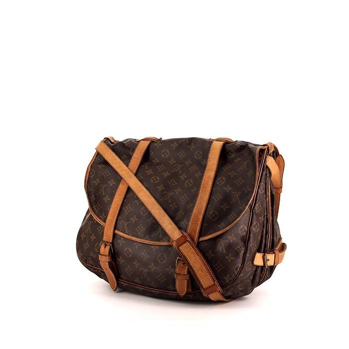 Borsa a tracolla Louis Vuitton Saumur taglia XL in tela monogram cerata marrone e pelle naturale