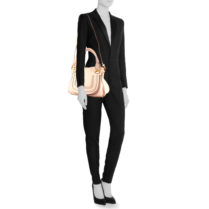 Chloé Marcie handbag in powder pink leather - Detail D2