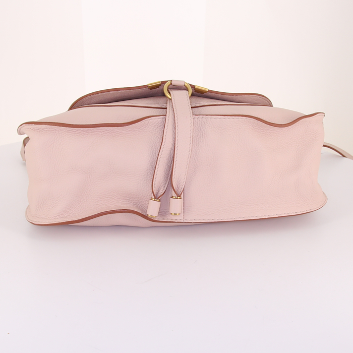 Bolso de mano Chloé Marcie en cuero color rosa claro - Detail D5
