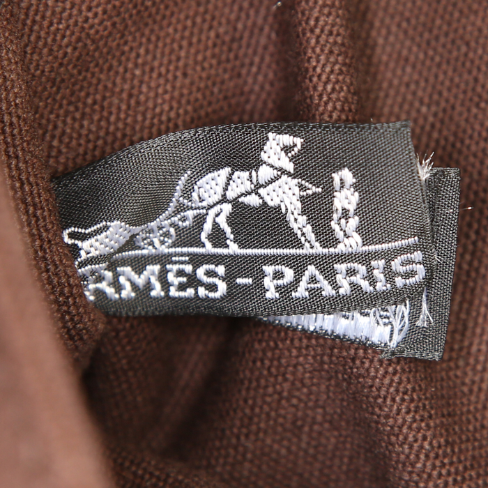 Bolso de mano Hermès Troca modelo pequeño en lona marrón oscuro y cuero marrón - Detail D3