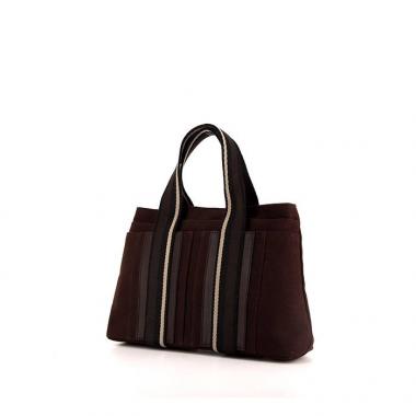 Hermès Troca small model handbag in dark brown canvas and brown leather