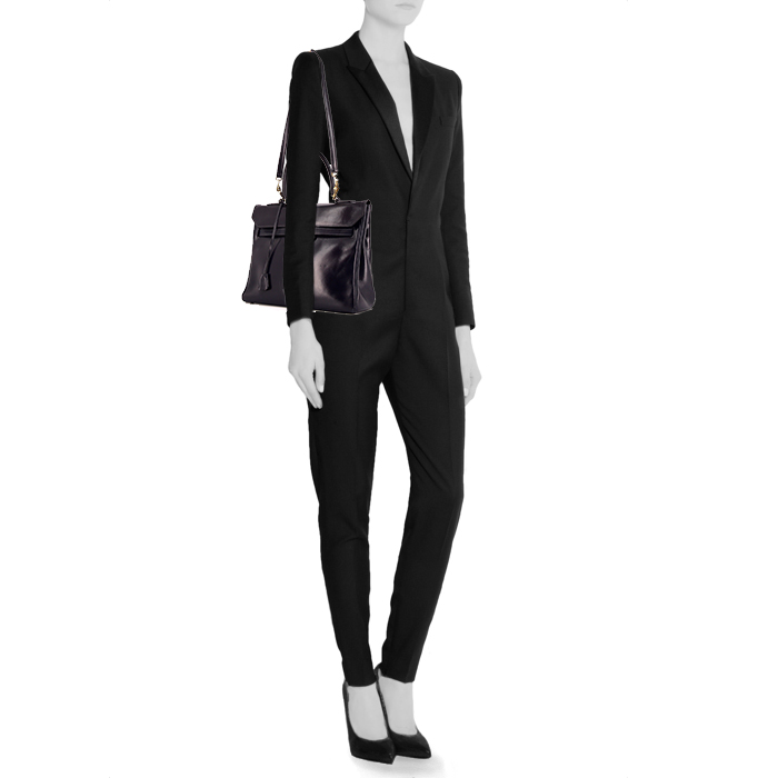 Bolso de mano Hermes Monaco en cuero box azul - Detail D2