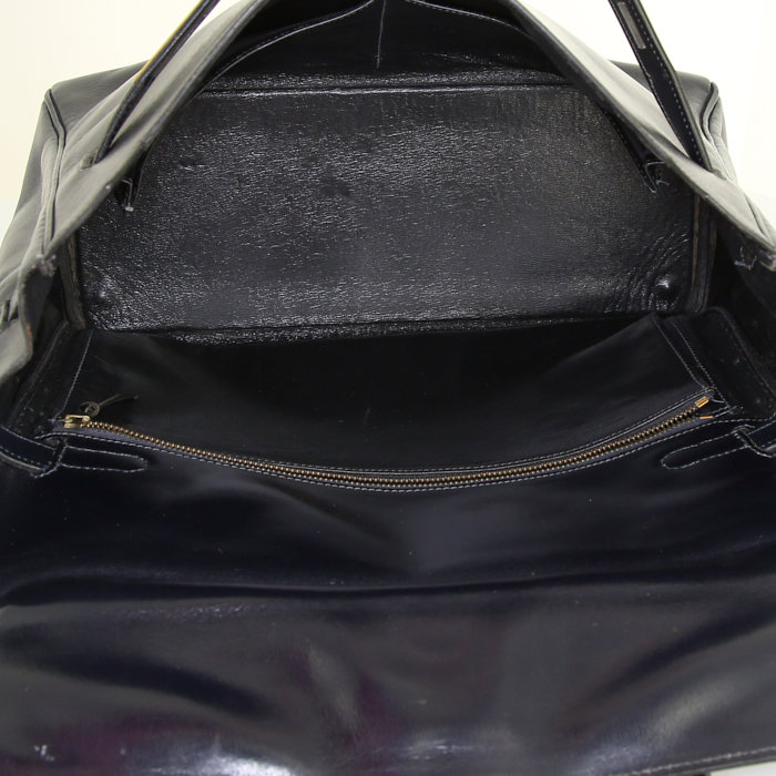 Hermes Monaco handbag in blue box leather - Detail D3