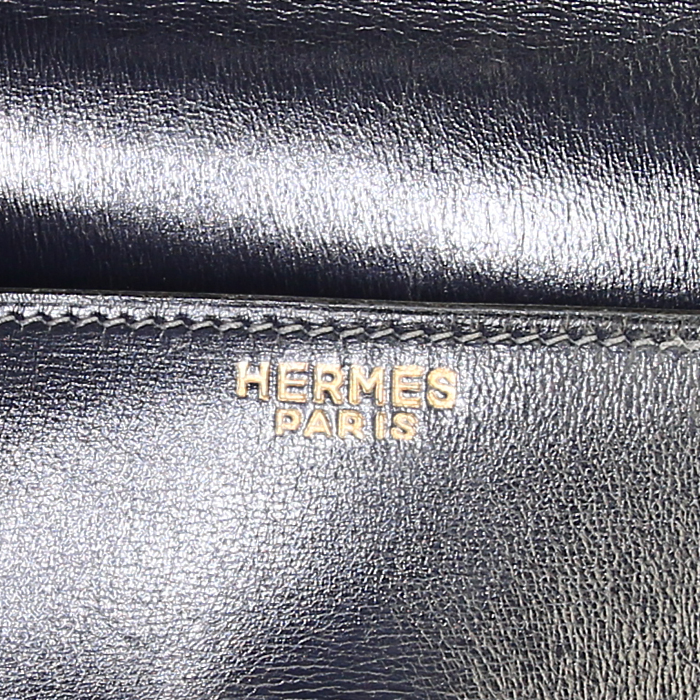 Hermes Monaco handbag in blue box leather - Detail D5