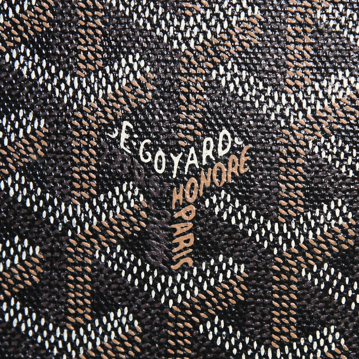 Goyard Comores shopping bag in black monogram canvas and brown leather - Detail D3
