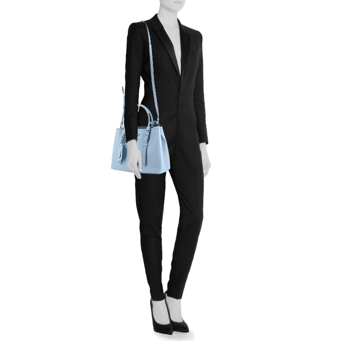 Borsa a tracolla Prada Double modello piccolo in pelle saffiano celeste - Detail D2