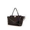 Shopping bag Valentino Garavani Rockstud trapeze in pelle liscia nera con decoro di borchie - 00pp thumbnail