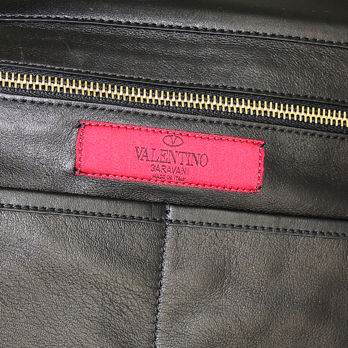 Sac cabas Valentino Garavani Rockstud trapeze en cuir lisse noir - Detail D3