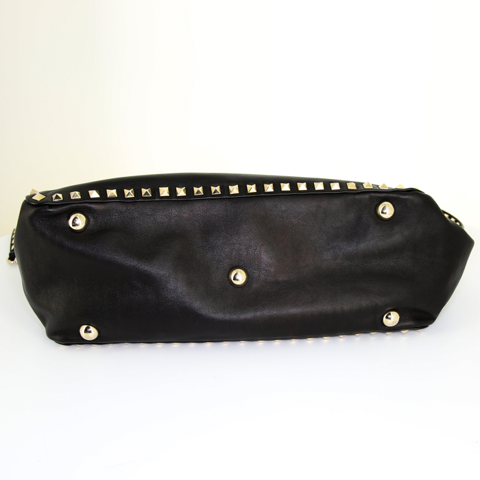 Sac cabas Valentino Garavani Rockstud trapeze en cuir lisse noir - Detail D4