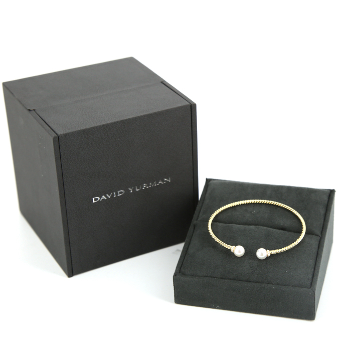 Open David Yurman Solaris bracelet in yellow gold,  diamonds and pearls