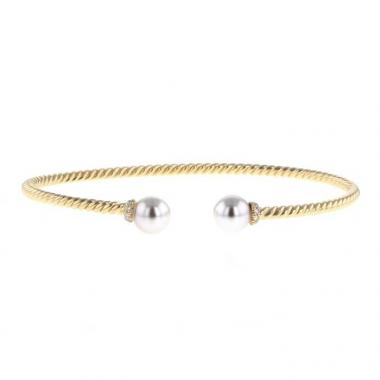 Brazalete abierto David Yurman Solaris en oro amarillo,  diamantes y perlas