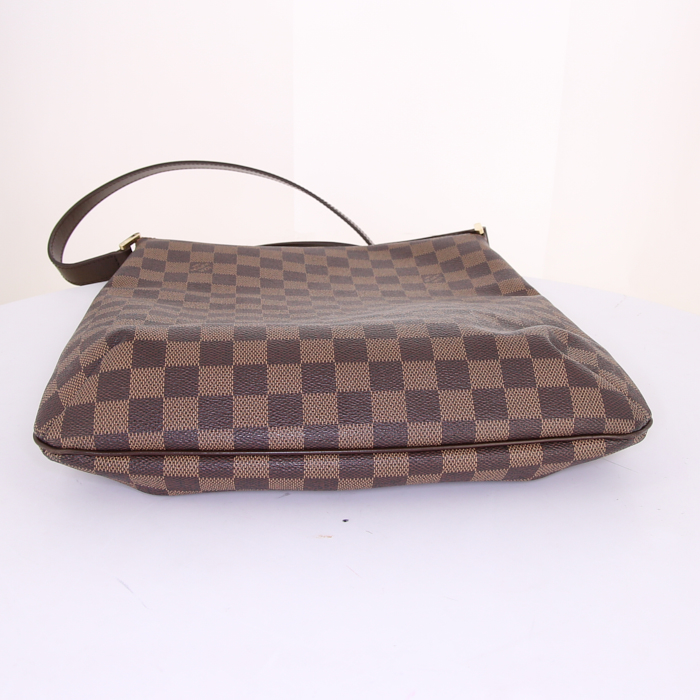 Bolso bandolera Louis Vuitton Musette en lona a cuadros marrón y cuero marrón - Detail D4