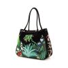 Shopping bag Renaud Pellegrino in tela multicolore nera verde blu e rossa a fiori e pelle nera - 00pp thumbnail