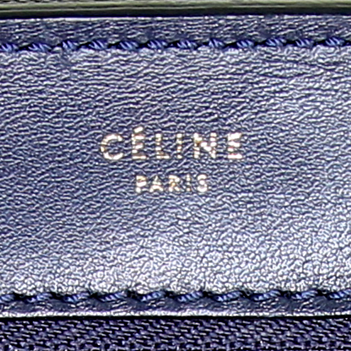 Sac à main Celine Trapeze moyen modèle en cuir noir et bleu et toile beige - Detail D4