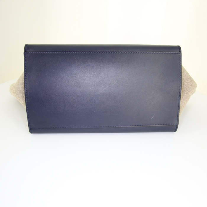 Borsa Celine Trapeze modello medio in pelle nera e blu e tela beige - Detail D5