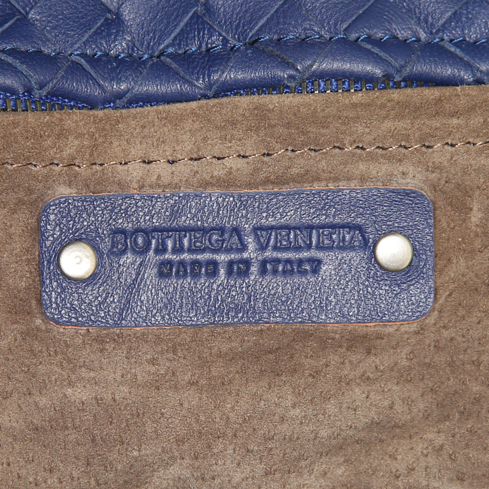 Sac cabas Bottega Veneta en cuir intrecciato bleu - Detail D3