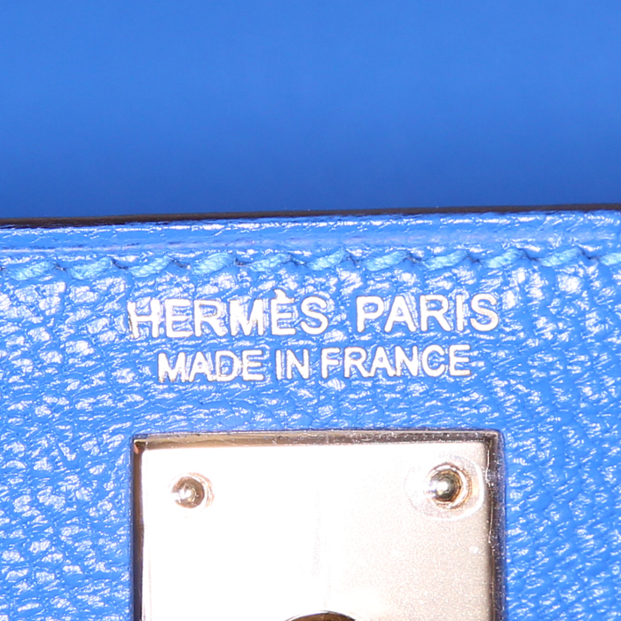 Hermes Kelly 20 cm shoulder bag in Bleu Hydra leather - Detail D4