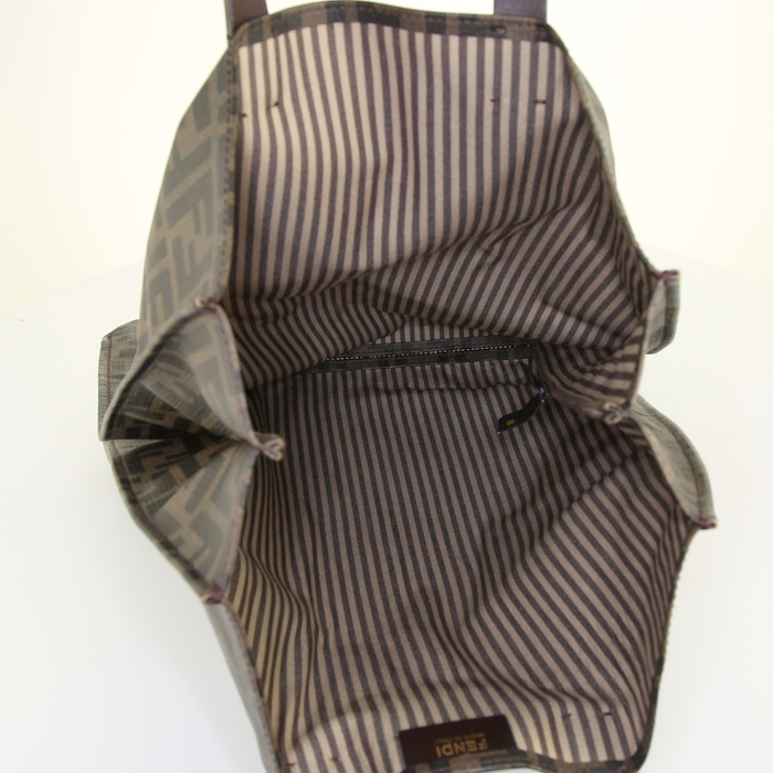 Shopping bag Fendi in tela monogram marrone e pelle nera - Detail D2