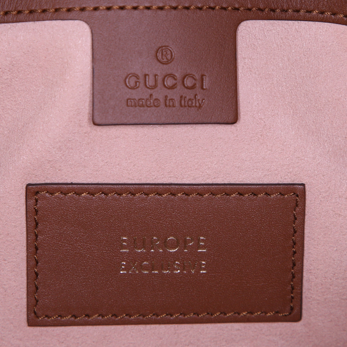 Sac à main Gucci Boston en toile monogram beige et cuir marron - Detail D4