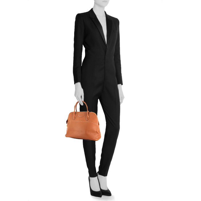 Sac bandoulière Hermes Bolide 30 cm en cuir epsom gold - Detail D1