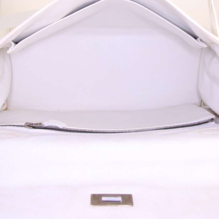 Borsa Hermes Kelly 32 cm in tela beige e pelle bianco sporco - Detail D3