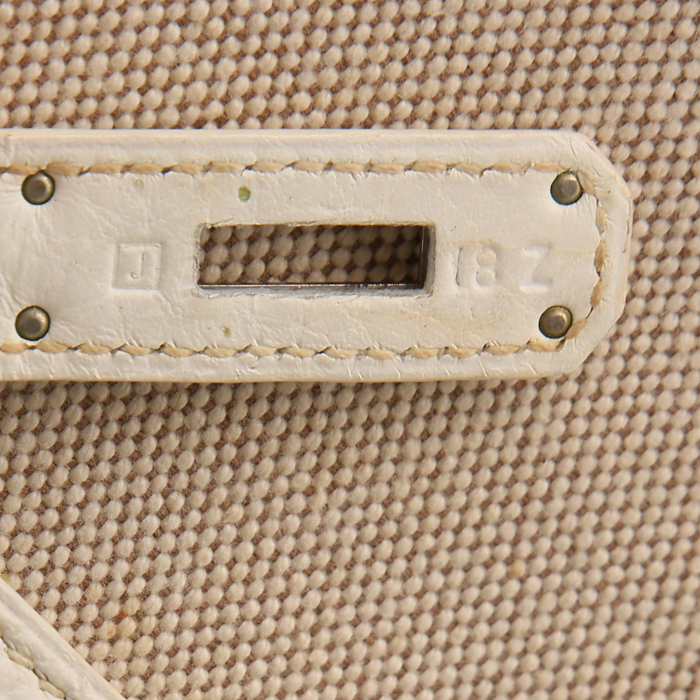 Borsa Hermes Kelly 32 cm in tela beige e pelle bianco sporco - Detail D5