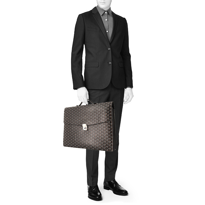 Goyard Chypre briefcase in black monogram canvas and black leather - Detail D1