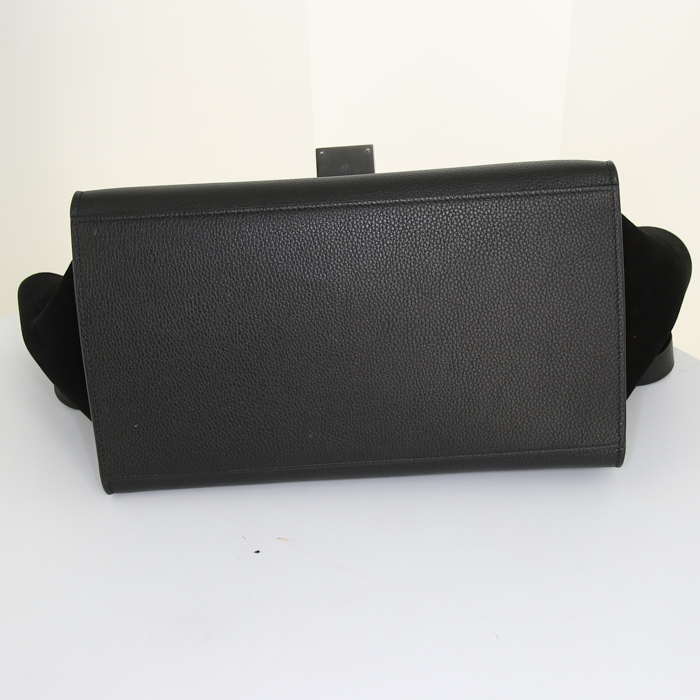 Celine Trapeze medium model handbag in black grained leather and black suede - Detail D5