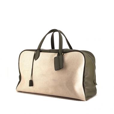 Sac de voyage Hermes Victoria en cuir togo vert-olive et toile beige