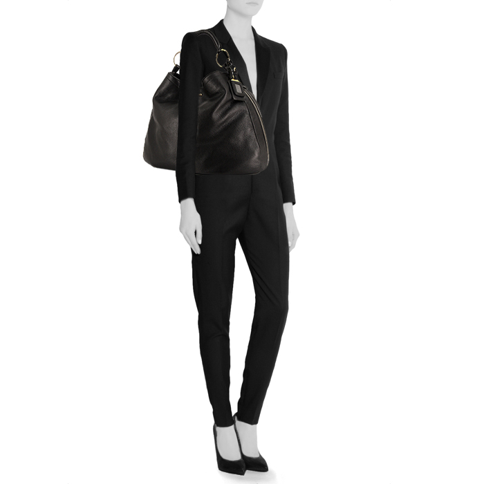Prada Daino shopping bag in black grained leather - Detail D1