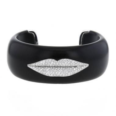 Bracciale rigido aperto Enigma by Gianni Bulgari in jais,  oro bianco e diamanti