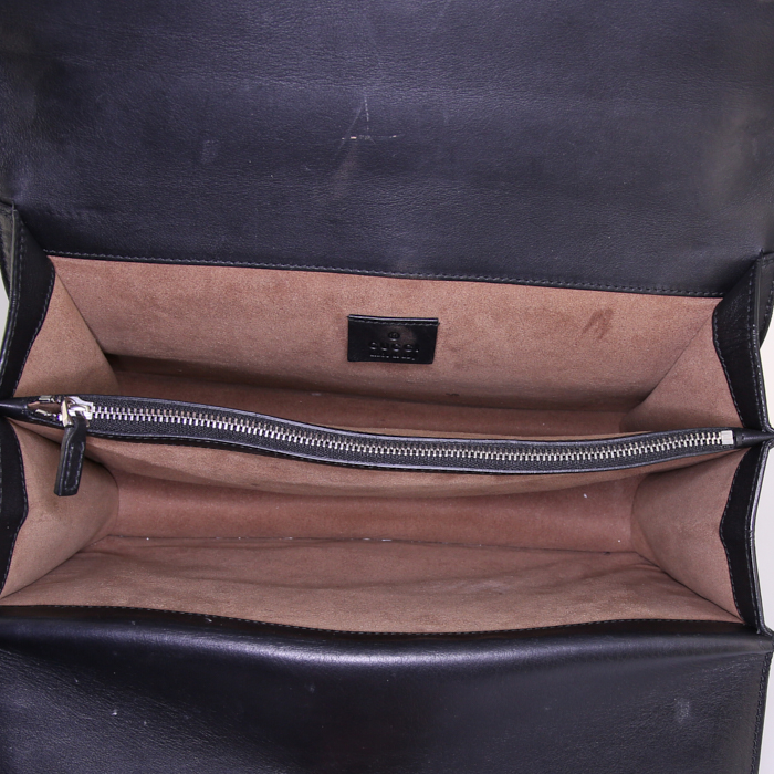 Gucci Dionysus handbag in grey-beige monogram canvas and black leather - Detail D3