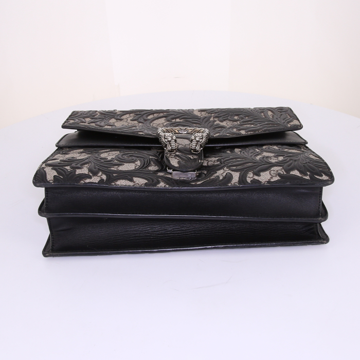 Sac à main Gucci Dionysus en toile monogram enduite beige-gris et cuir noir - Detail D5