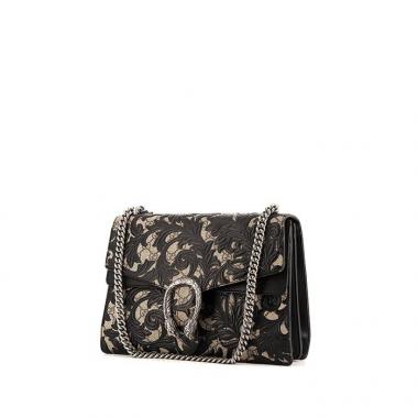 Borsa Gucci Dionysus in tela monogram cerata con motivo e pelle nera