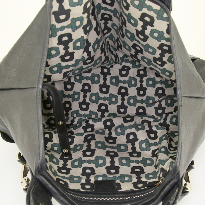 Sac cabas Gucci Pelham en cuir monogram noir - Detail D2