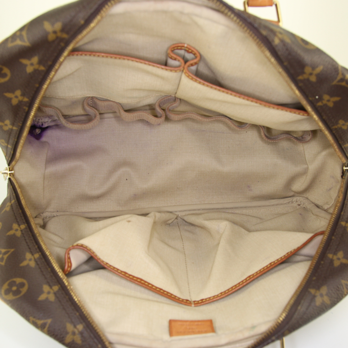 Sac à main Louis Vuitton Deauville en toile monogram marron et cuir naturel - Detail D2