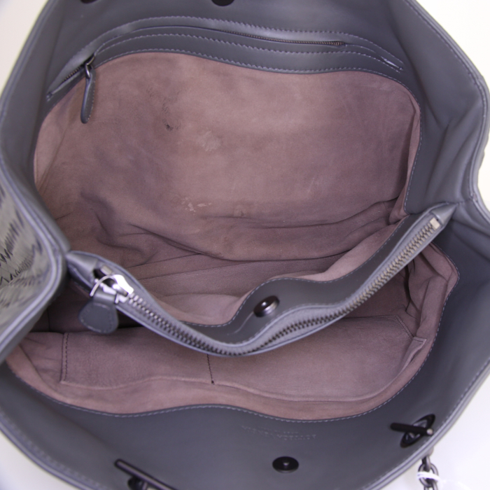 Bottega Veneta Fourre-tout shopping bag in grey braided leather - Detail D2