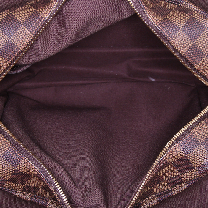 Sac bandoulière Louis Vuitton Naviglio en toile damier ébène et cuir marron - Detail D2