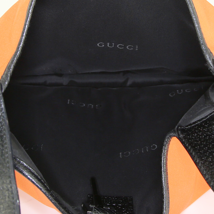 Bolso de mano Gucci Jackie en lona naranja y cuero negro - Detail D2