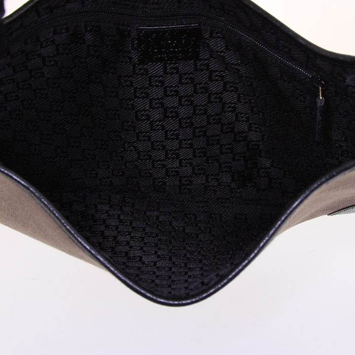 Sac à main Gucci Jackie en toile taupe et cuir noir - Detail D2