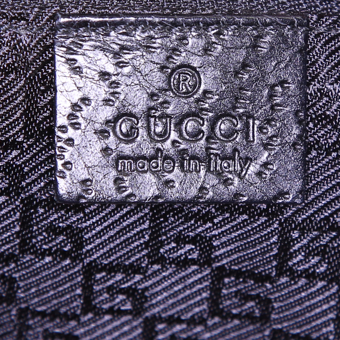 Gucci Jackie handbag in taupe canvas and black leather - Detail D3