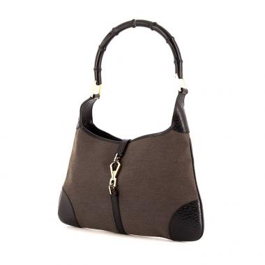 Gucci Jackie handbag in taupe canvas and black leather