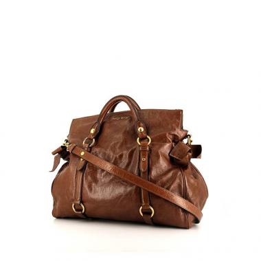 Sac bandoulière Miu Miu Vitello Lux en cuir marron