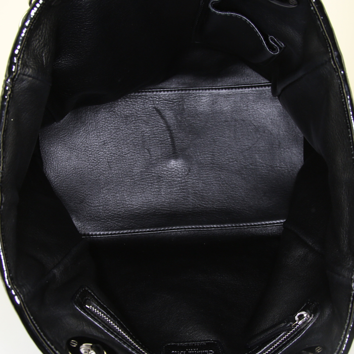 Dior shopping bag in black leather and black patent leather - Detail D2