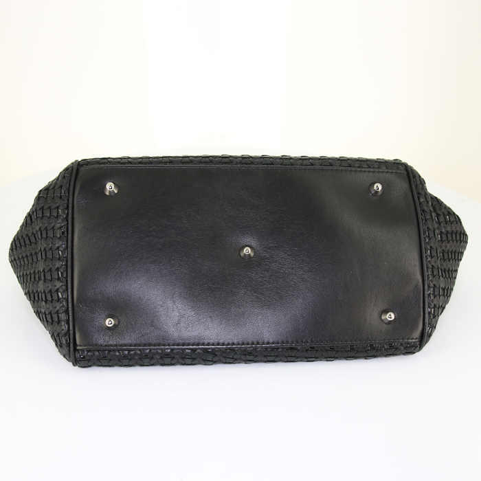 Dior shopping bag in black leather and black patent leather - Detail D4