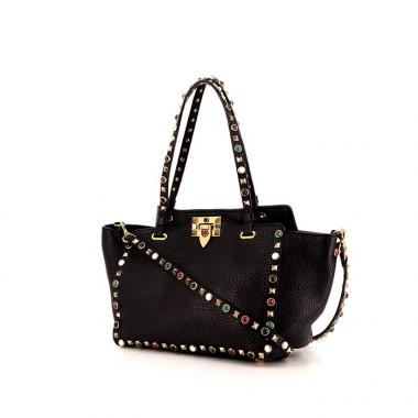 Sac porté épaule ou main Valentino Garavani Rockstud en cuir noir
