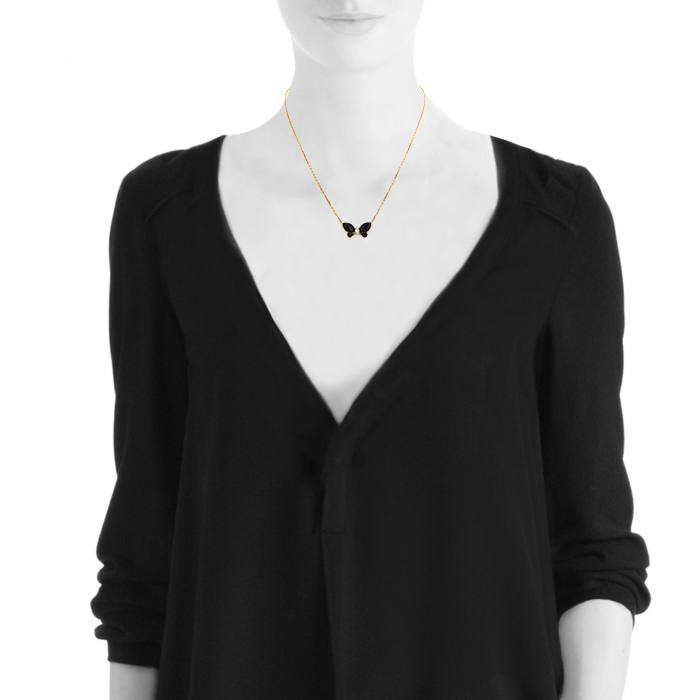 Collier Van Cleef & Arpels Papillon en or jaune,  onyx et diamants - Detail D1