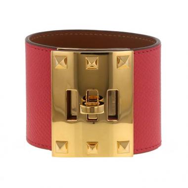 Brazalete Hermès Extrême talla S en oro chapado y cuero naranja