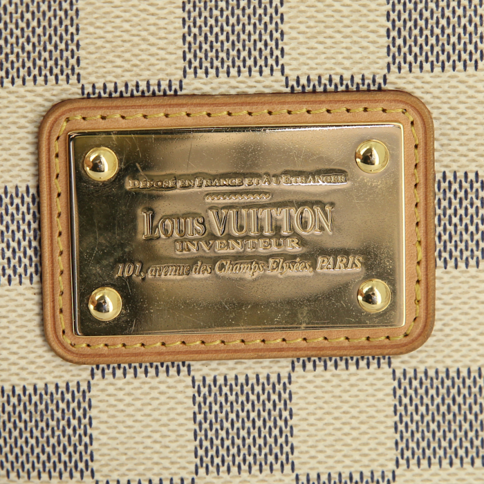 Sac bandoulière Louis Vuitton Eva en toile damier azur et cuir naturel - Detail D4